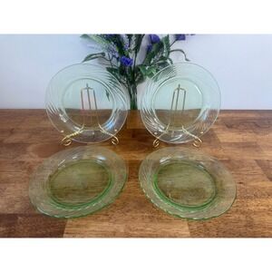 Vintage Pyrex Festiva Spring Green Glass Salad Plates Ribbed Dessert Luncheon